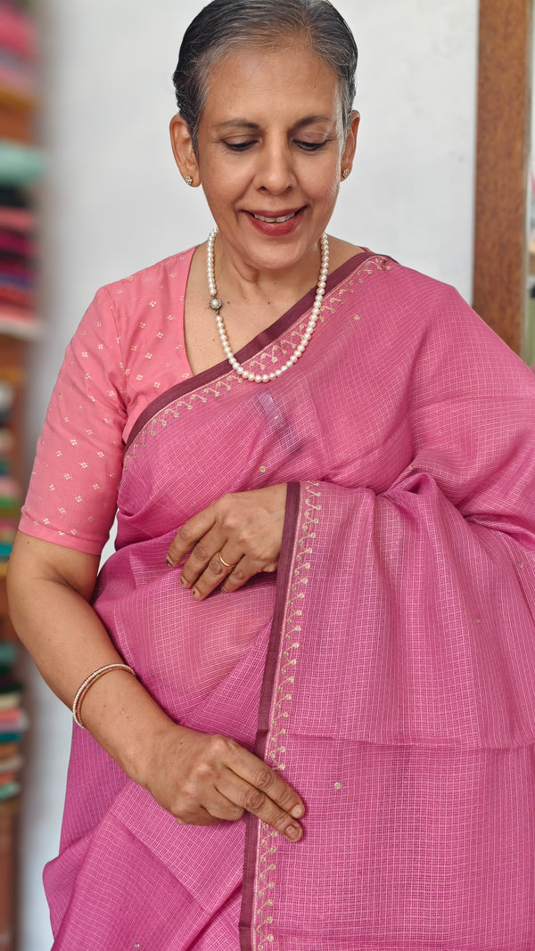 Lilac Kota Saree with Pita Embroidery - EMR4 - 1