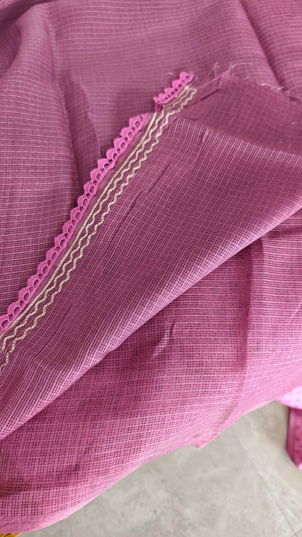 Lilac Printed Kota Saree with Pita Embroidery - EMR4