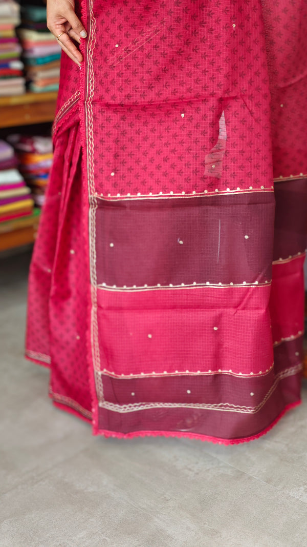 Blood Red Kota Saree with Pita Embroidery - EMR4 - 2