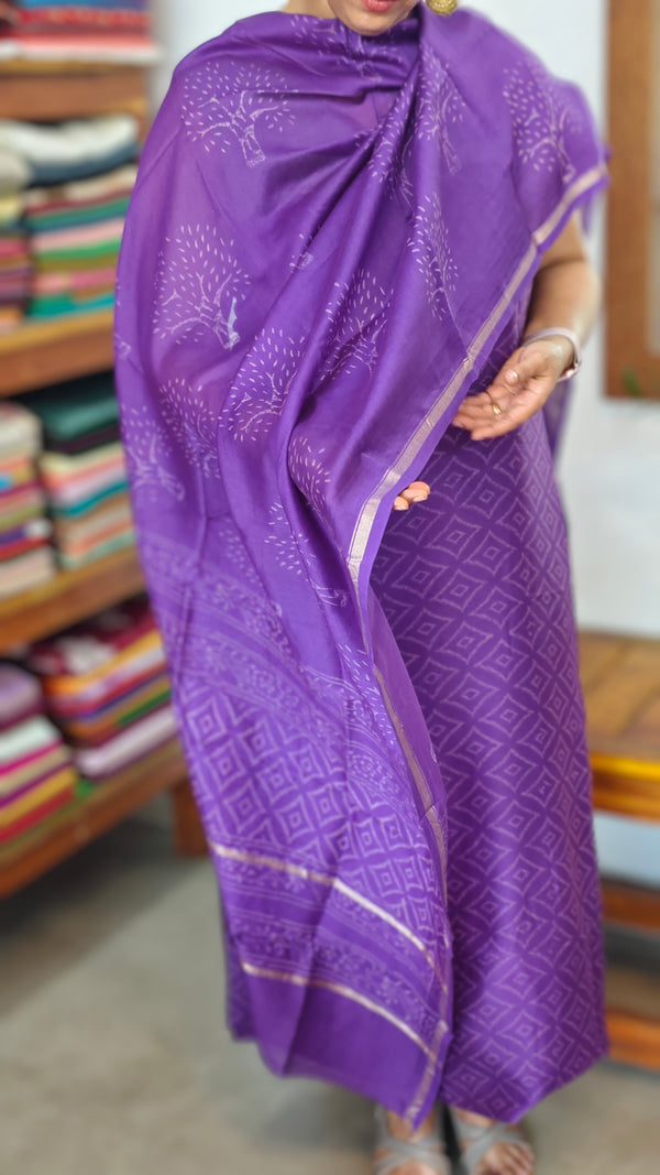 Deep Purple Block Printed Chanderi Suit - MC059