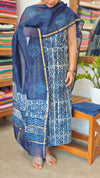 Indigo Block Printed Chanderi Silk Suit - MC059