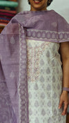 Cream and Lavender Printed Linen Suit - S864 - 1