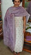 Cream and Lavender Printed Linen Suit - S864 - 1