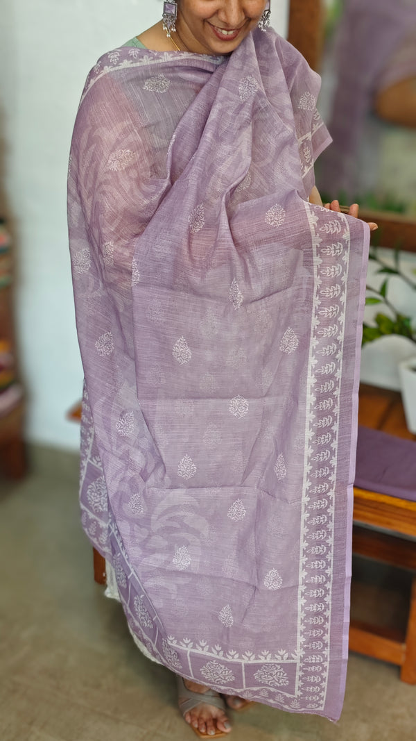 Cream and Lavender Printed Linen Suit - S864 - 2