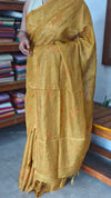 Mustard Yellow Kota Saree with Cross Stitch Embroidery - LWS3