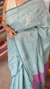 Teal Kota Saree with Cross Stitch Embroidery - LWS3