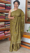 Olive Green Kota Saree with Cross Stitch Embroidery - LWS3