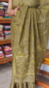Olive Green Kota Saree with Cross Stitch Embroidery - LWS3