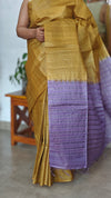 Mustard and Lavender Pure Tussar Silk Saree