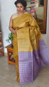 Mustard and Lavender Pure Tussar Silk Saree