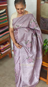 Lavender Tussar Silk Saree with Cross Stitch Embroidery - ADZ67