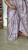 Lavender Tussar Silk Saree with Cross Stitch Embroidery - ADZ67