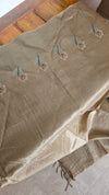 Olive Green Tussar Silk Saree with Cross Stitch Embroidery - ADZ67