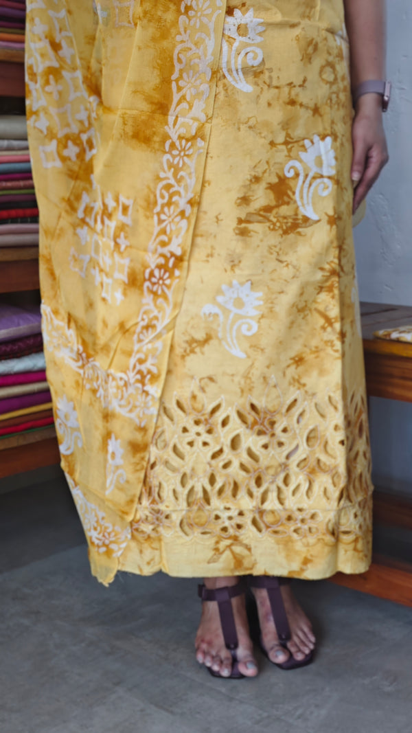 Yellow Cotton Batik Suit with Cutwork