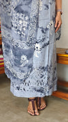 Shadow blue cotton Batik Printed Suit with Cutwork