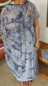Shadow blue cotton Batik Printed Suit with Cutwork