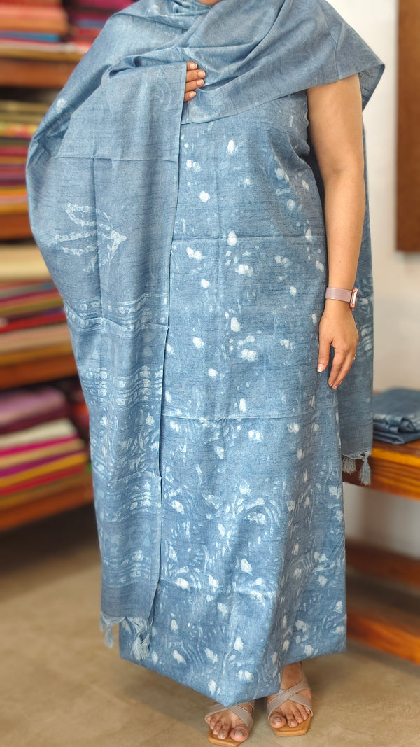 Steel Blue Printed Slub Cotton suit