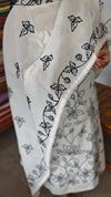 Off White and Black Embroidered Cotton Suit