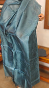 Agean Blue Embroidered Tussar Silk Suit - GS10