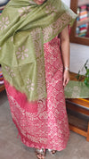 Pink and Green Batik Printed Slub Cotton Suit