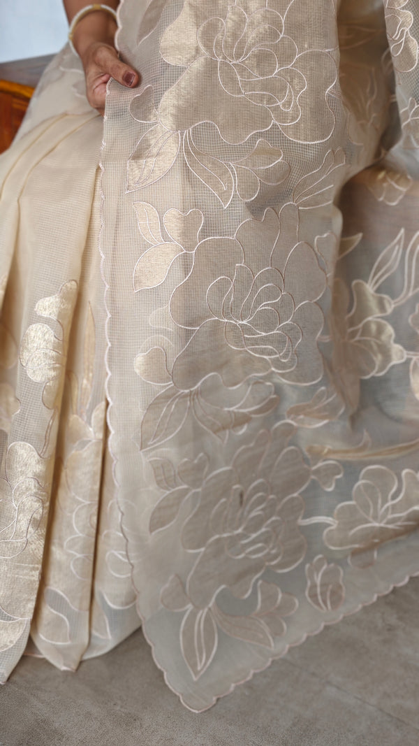 Light Beige Kota Saree with Applique Work - 2309