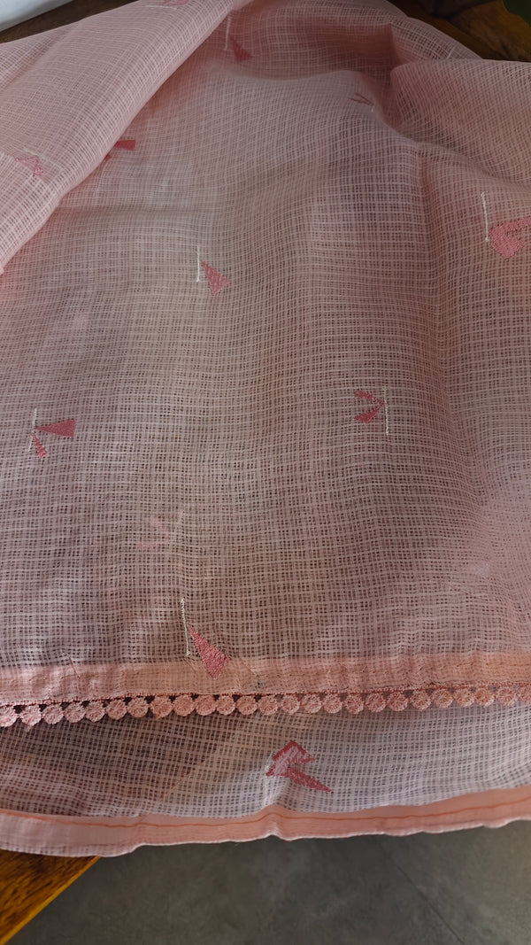 Pink Silky Kota Embroidered Saree - 8023