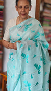 Cyan Blue Silky Kota Embroidered Saree - 8023