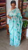 Cyan Blue Silky Kota Embroidered Saree - 8023