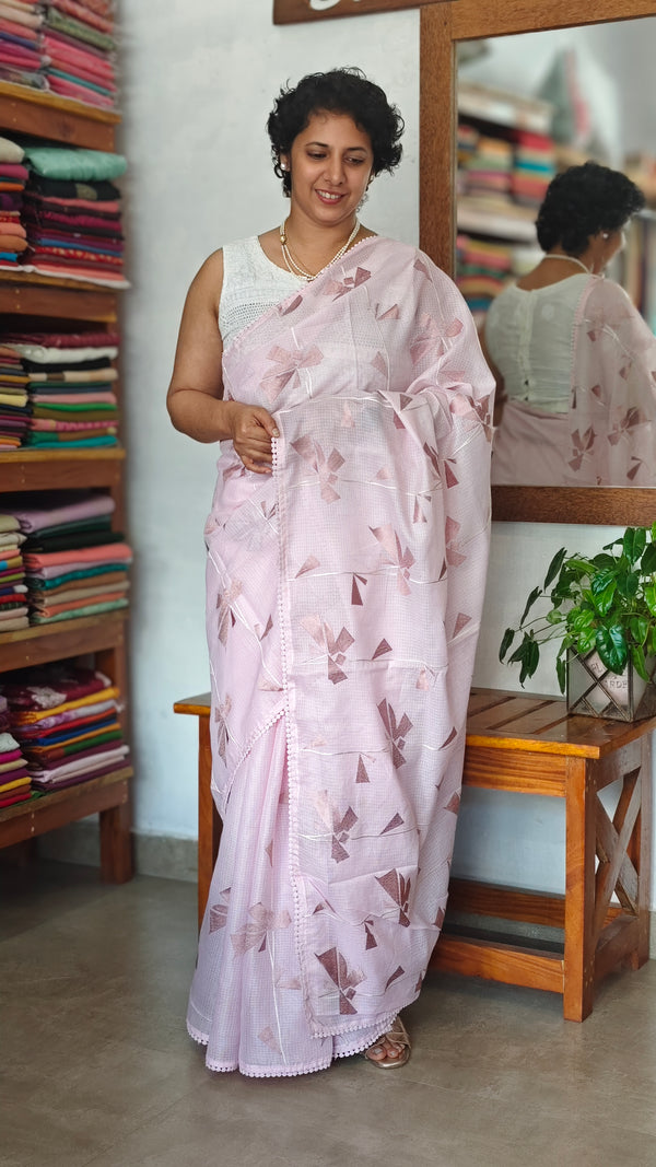 Lilac Silky Kota Embroidered Saree - 8023