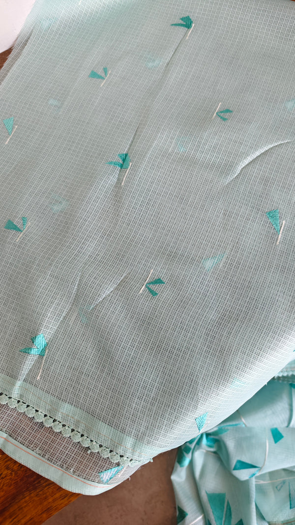 Cyan Blue Silky Kota Embroidered Saree - 8023
