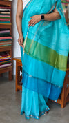 Cyan Blue Printed Kota Silk Saree - KTS3