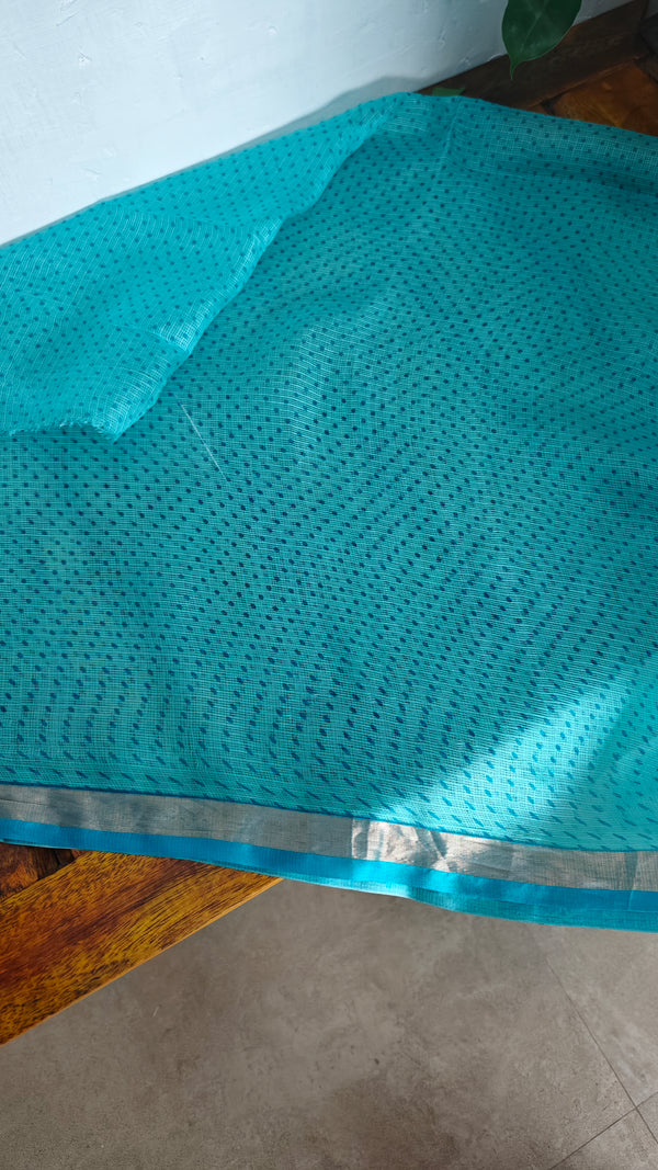 Cyan Blue Printed Kota Silk Saree - KTS3