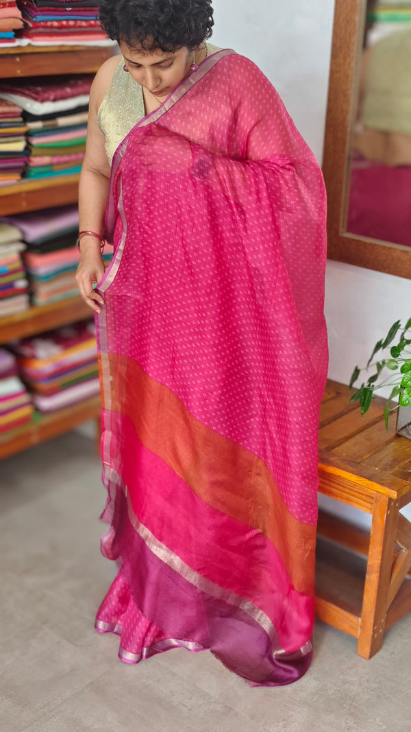 Hot Pink Printed Kota silk Saree - KTS3