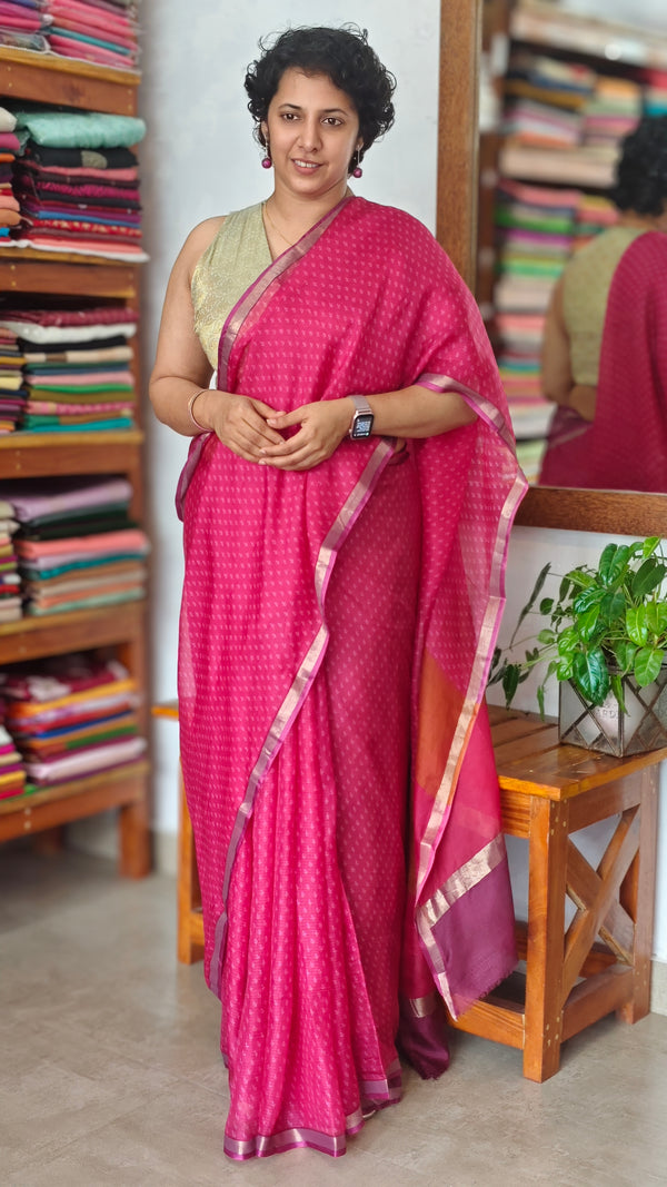 Hot Pink Printed Kota silk Saree - KTS3