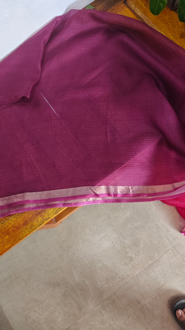 Hot Pink Printed Kota silk Saree - KTS3
