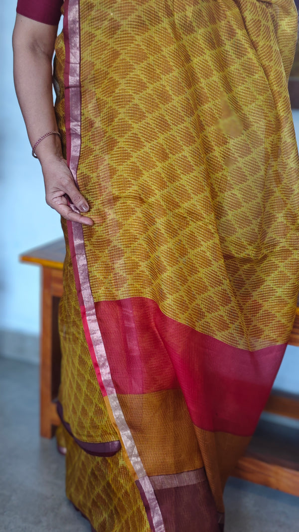 Mustard Printed Kota Silk Saree - KTS3