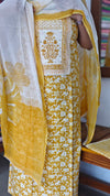 Yellow Printed Cotton Suit with Chiffon Dupatta - 833F