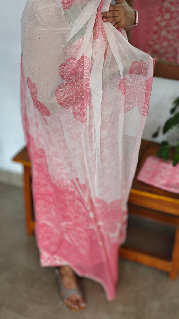 Pink Printed Cotton Suit with Chiffon Dupatta - 833F
