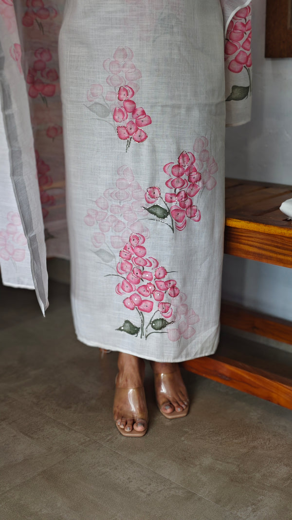 Off White and Pink painted Linen Cotton Suit - MJC5