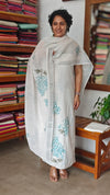 Off white and Blue Painted Linen Cotton Suit - MJC5