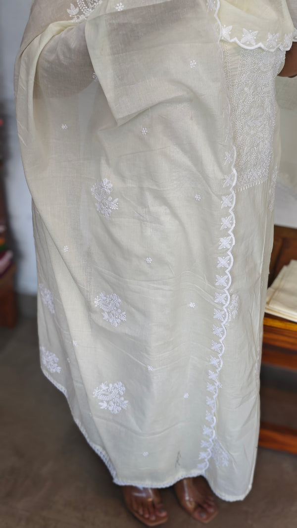 Pale Yellow Cotton Chikankari Suit