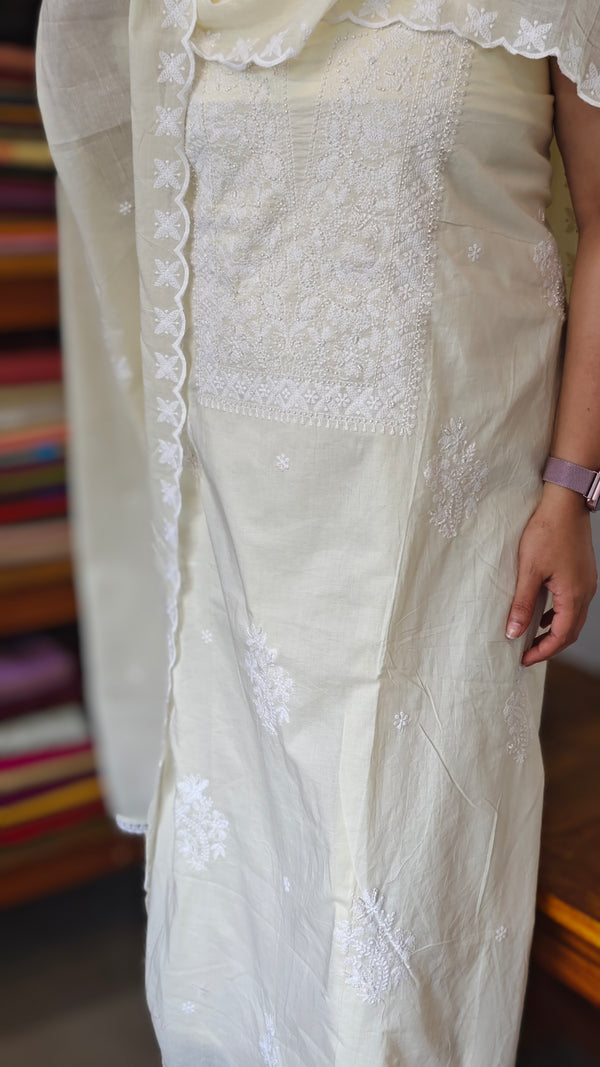 Pale Yellow Cotton Chikankari Suit