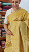 Mustard shade Pure Tussar Silk Embroidered Saree - XLN4