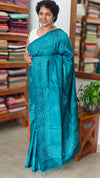 Peacock Blue Pure Tussar Silk Embroidered Saree - XLN4