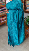 Peacock Blue Pure Tussar Silk Embroidered Saree - XLN4
