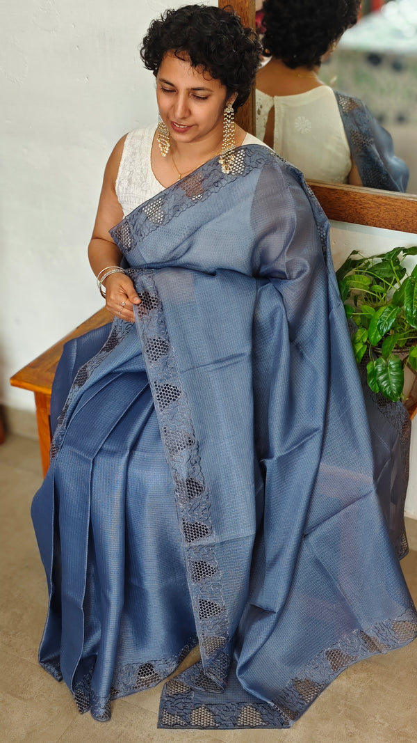 Agean Blue Kota Saree with Cutwork - 409M - 1