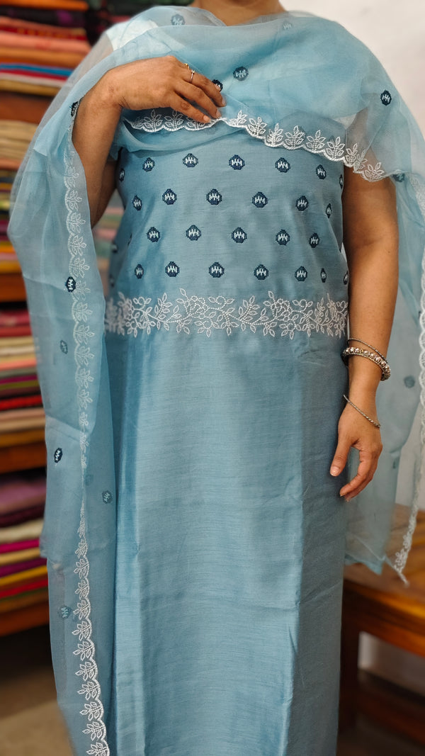 Powder Blue cotton Silk suit