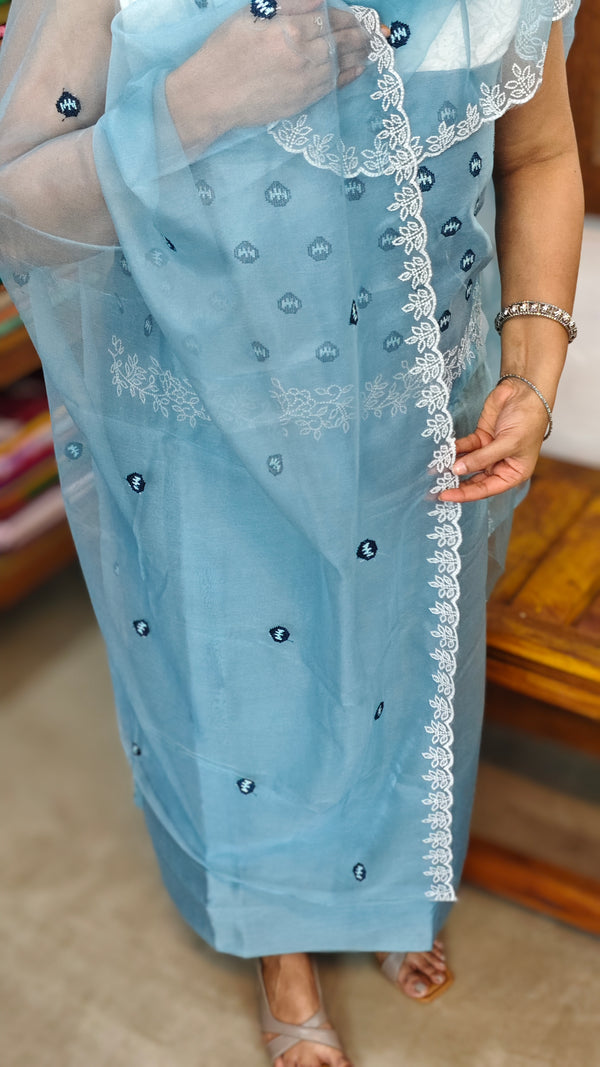 Powder Blue cotton Silk suit
