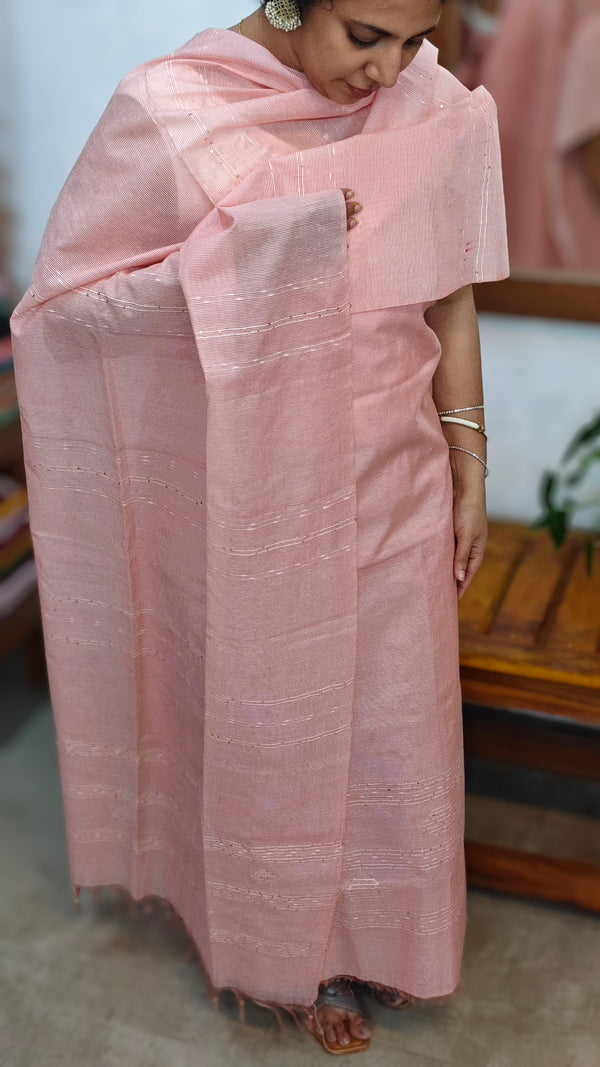 Peach Pink Bamboo Tussar silk suit