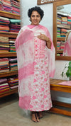 Pink and White Cotton Suit with Chiffon Dupatta